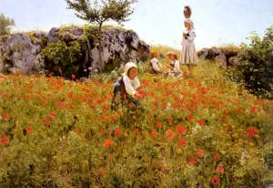 Picking Poppies, Sora by Viggo Christian Frederick Pedersen Oil Painting