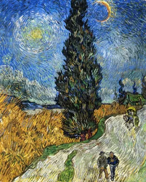 Cypress against a Starry Sky also known as Road with Cypresses Oil painting by Vincent van Gogh