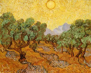 Olive Trees with Yellow Sky and Sun Oil painting by Vincent van Gogh