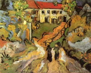 Village Street and Steps in Auvers with Two Figures Oil painting by Vincent van Gogh