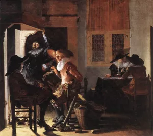 Soldiers Beside a Fireplace by Willem Cornelisz. Duyster Oil Painting