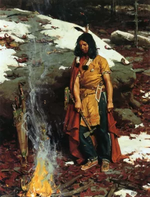 Indian by the Campfire by William Gilbert Gaul Oil Painting