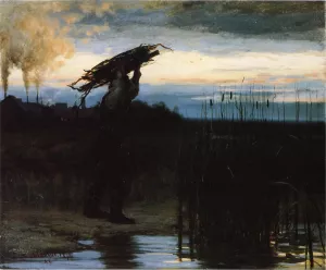 Man Carrying Sticks at Dusk by William Gilbert Gaul Oil Painting