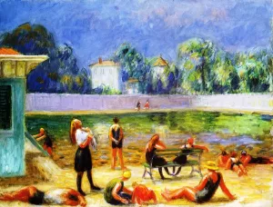 Outdoor Swimming Pool by William Glackens Oil Painting