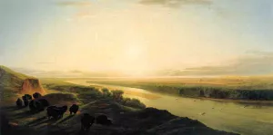 A Herd of Bison Crossing the Missouri River by William Jacob Hayes Oil Painting