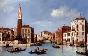 View of the Entrance to the Cannareggio Canal with the Church of San Geremia and the Palazzo Labia, Venice by William James Oil Painting