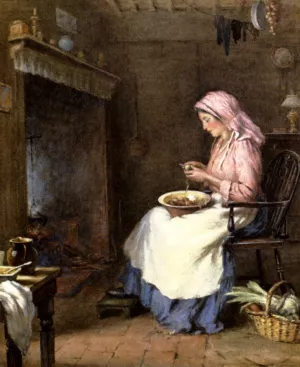 A Woman Peeling Vegetables by William Kay Blacklock Oil Painting