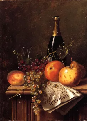 Still Life with Fruit, Champagne Bottle and Newspaper by William Michael Harnett Oil Painting