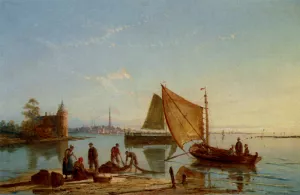 Volterhoven On The Zuider Zee, Holland by William Raymond Dommersen Oil Painting