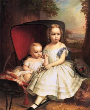 Portrait of Two Children, Helen and Alice Capron by William Ruthven Wheeler Oil Painting