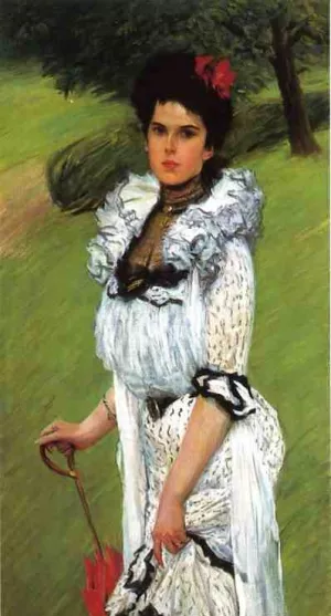 The White Dress: Portrait of a Young Woman in a Park by William Thomas Smedley Oil Painting