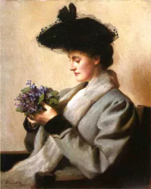 The Nosegay of Violets: Portrait of a Woman by William Worchester Churchill Oil Painting